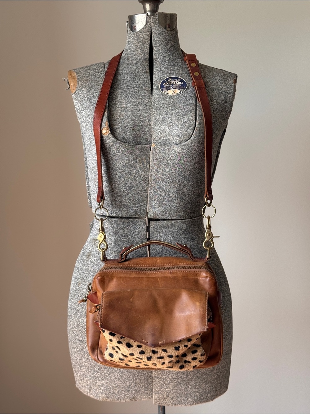 Madewell Brown Leather Crossbody Bag with Leopard Calf Hair Accent